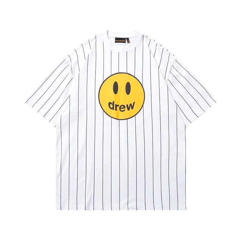 DREW Smiley Face Street Style White Striped T-shirt