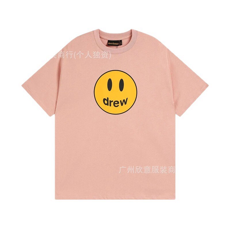 Drew Smiley Print Street Style Pink T-Shirt