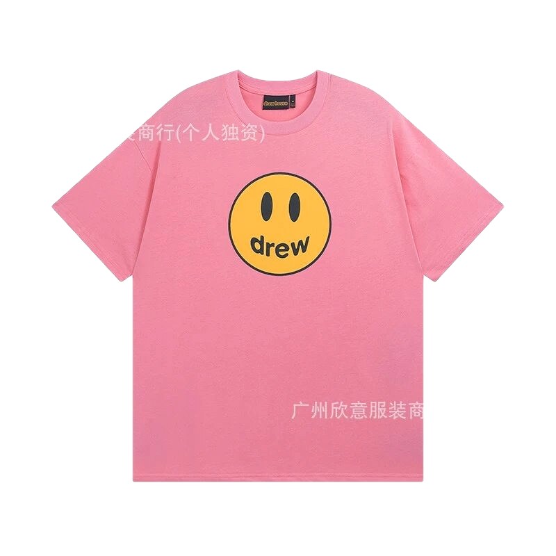 DREW Smiley Series Street Trend Style Pink Short Sleeve T-Shirt