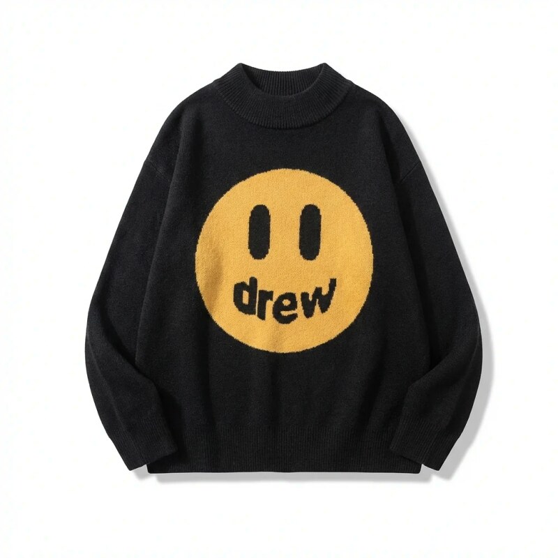 DREW Smiley Trend Brand Black Sweater