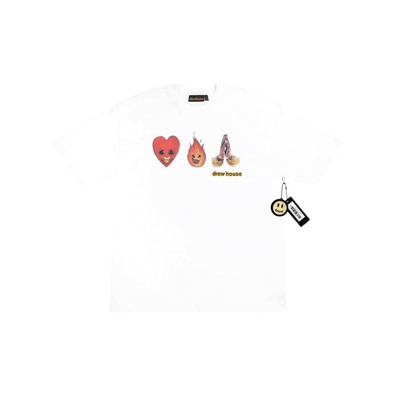 DrewHouse Heart Flame Print Street Style White T-shirt