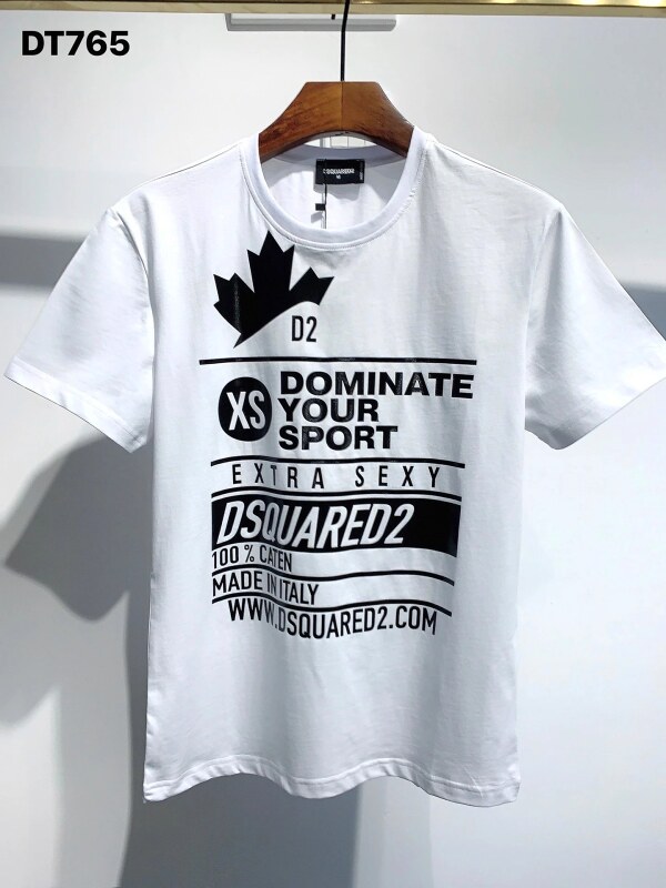 DSQ Squared Maple Leaf Print Street Style White T-Shirt