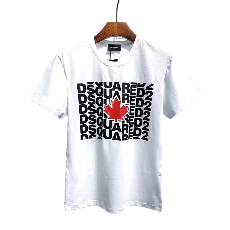 DSQ2 Maple Leaf Print Street Style White Short Sleeve T-Shirt