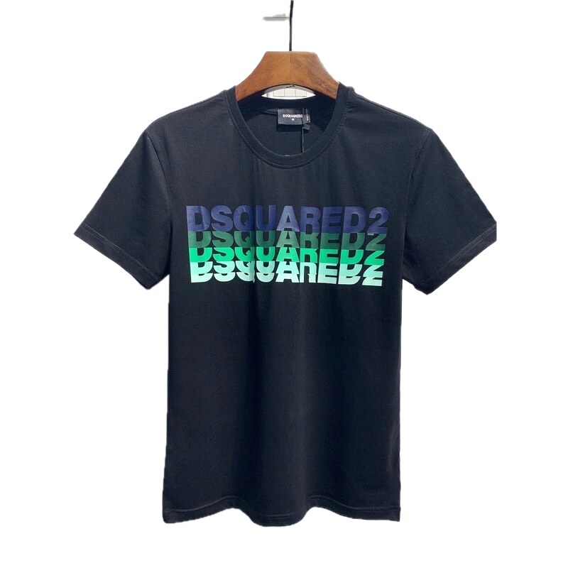 DSQUARED2 Trendy Black Short-sleeve T-shirt with Gradient Letters