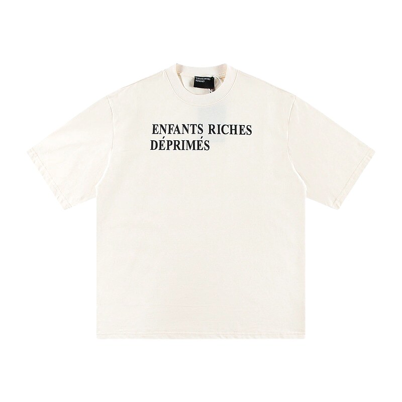 ERD Letter Print Minimalist Style Off-white Short-sleeve T-shirt
