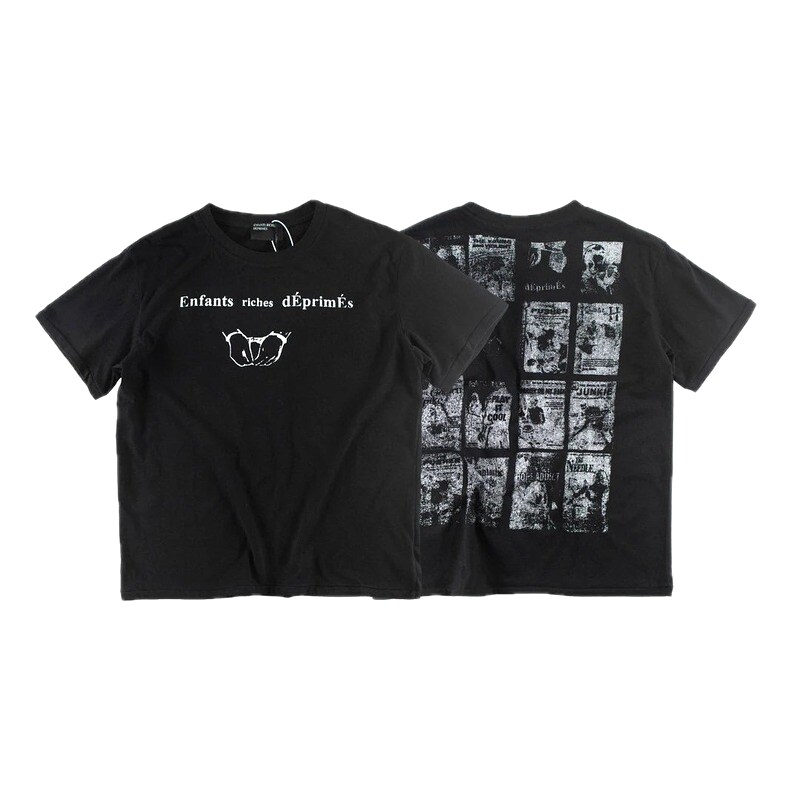 ERD Newspaper Print Dark Style Black Short-sleeve T-shirt