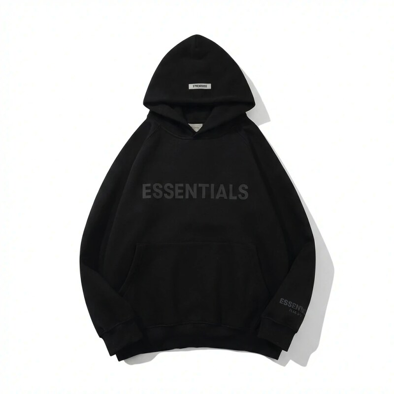ESSENTIALS minimalist style black hoodie
