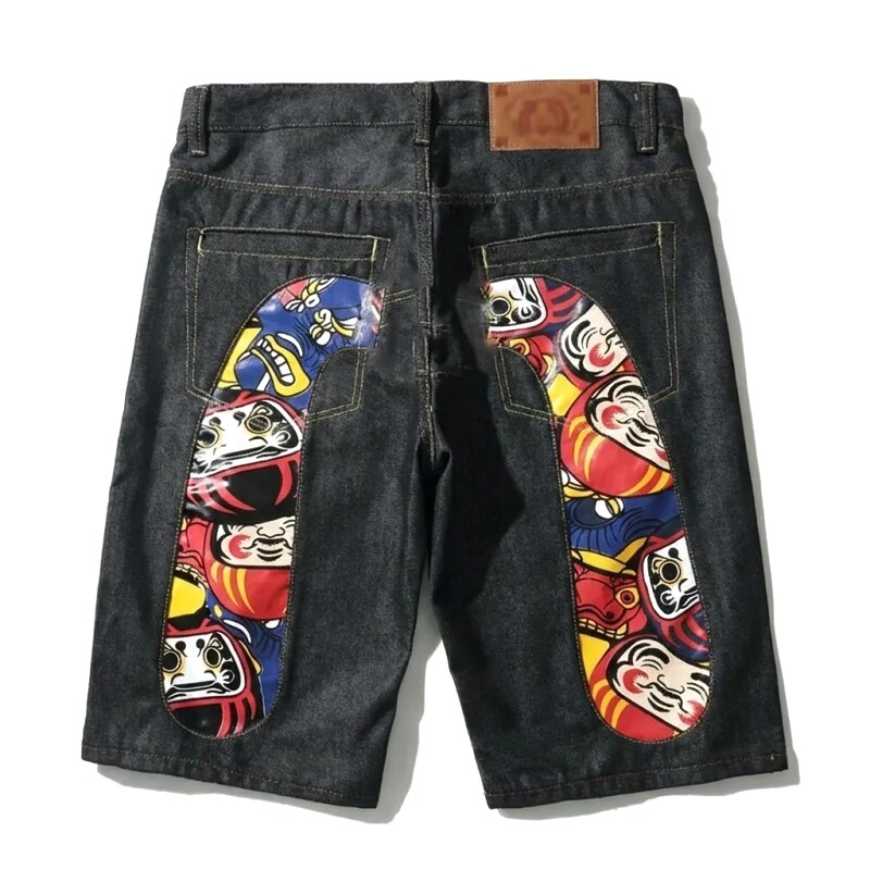 EVISU Daruma Print Denim Shorts