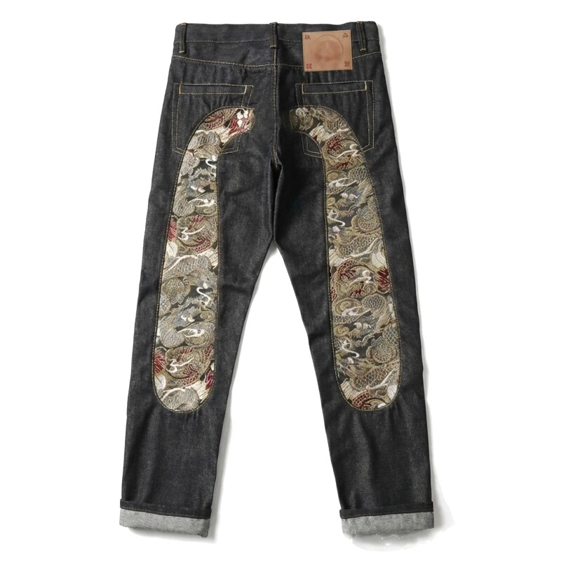 EVISU embroidered retro-style black pants