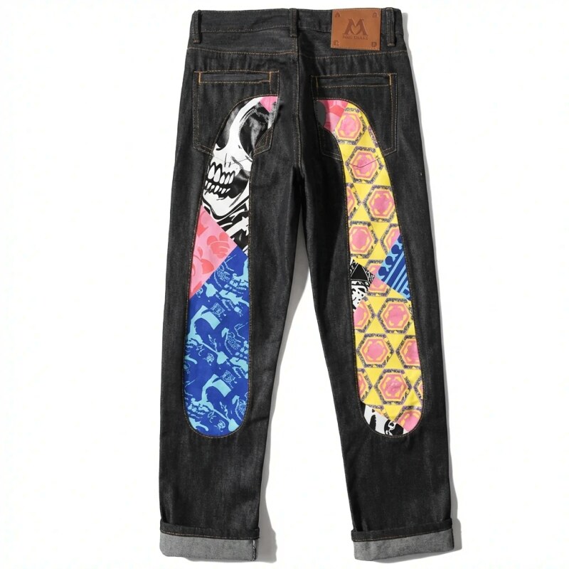 EVISU Printed Trendy and Cool Black Pants