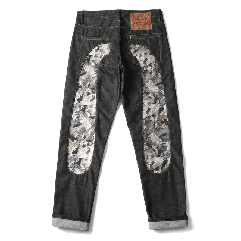EVISU Wave Pattern Retro Black Jeans