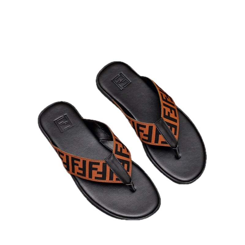 Fendi FF Monogram Light Luxury Style Color-block Flip-flops