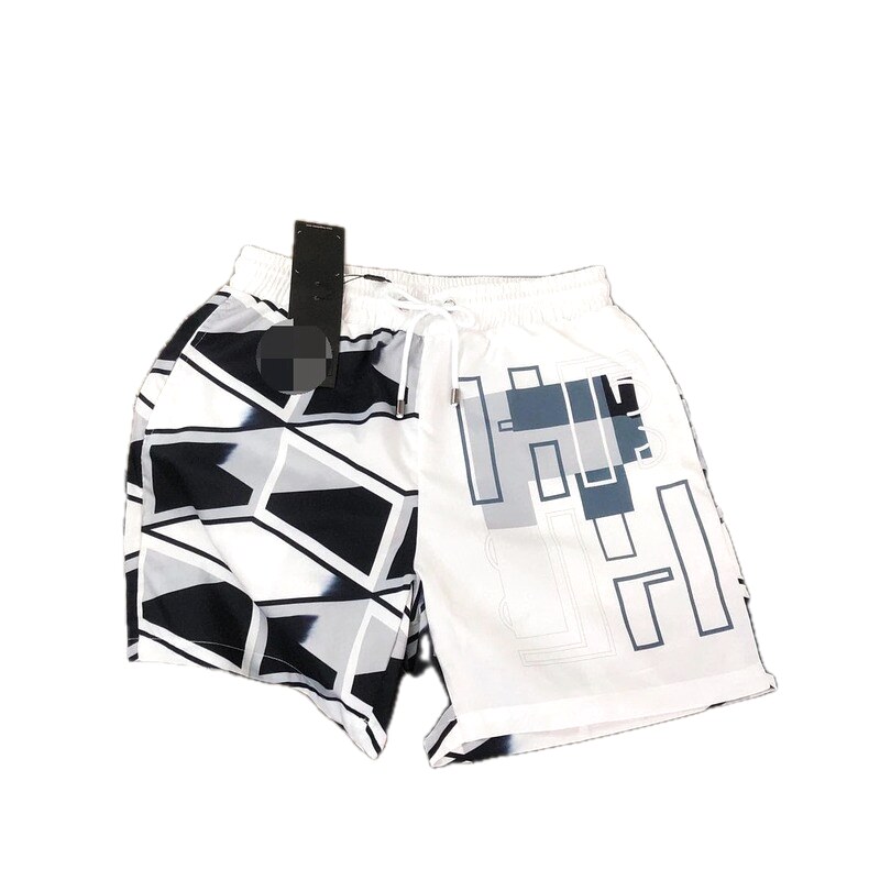 Fendi Geometric Print Casual Style White and Black Shorts