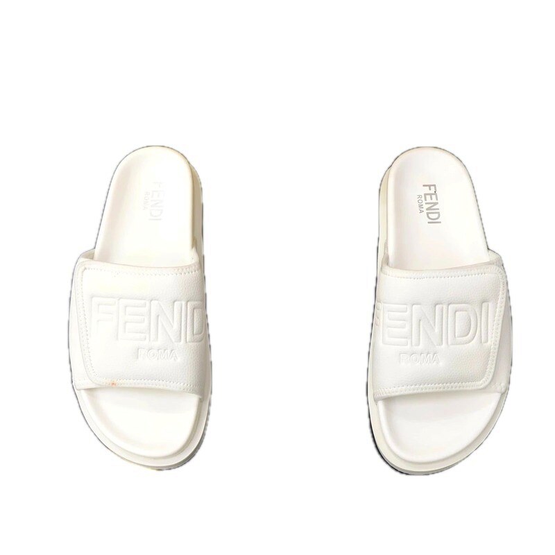 FENDI ROMA Collection Minimalist Style White Slide Sandals