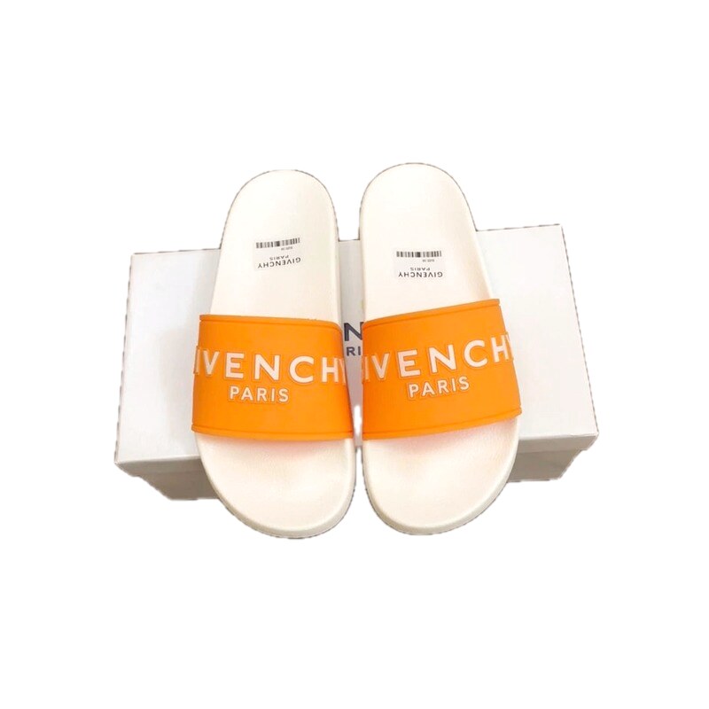 Givenchy Alphabet Series Minimalist Style White & Orange Slide Sandals
