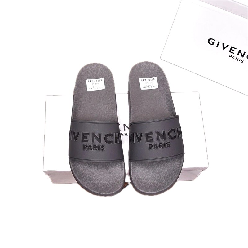 Givenchy Dark Grey Light Luxury Style Slide Sandals with Embossed Letters