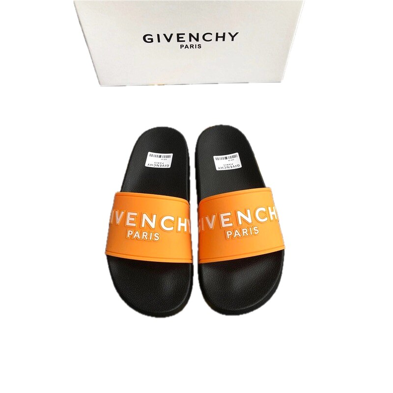 Givenchy Embossed Letters Trendy Cool Orange & Black Slide Sandals