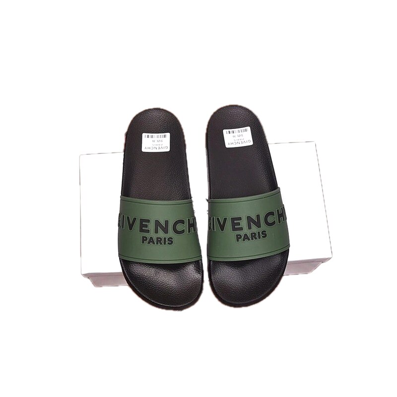 Givenchy Letter Print Minimalist Style Military Green Slide Sandals