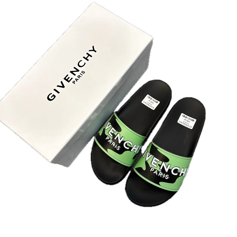 Givenchy Letter Print Trendy Style Green & Black Slides