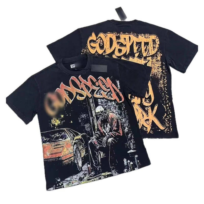 GOD Skull Graffiti Street Style Black Short-sleeve T-shirt