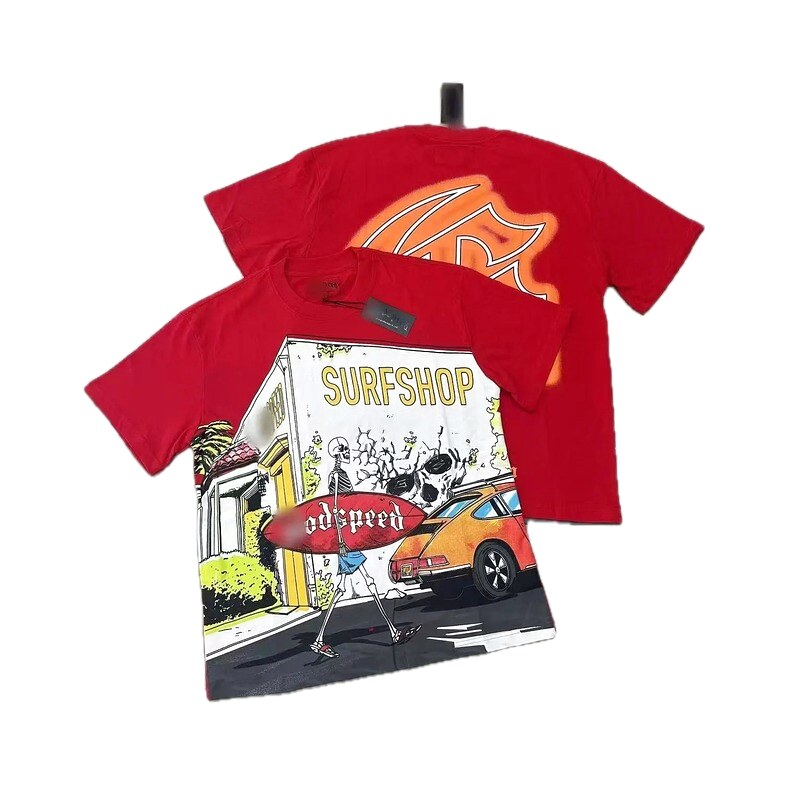 GOD Skull Surf Street Style Red T-Shirt