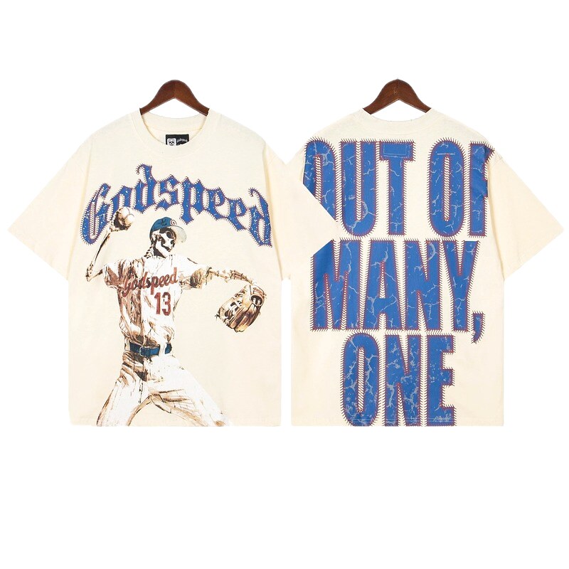 Godspeed Baseball Print Vintage Beige T-shirt