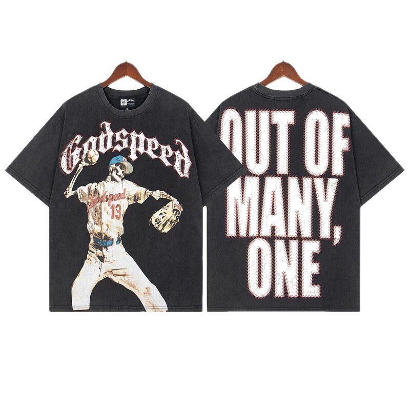 Godspeed Baseball Skull American Retro Black T-Shirt