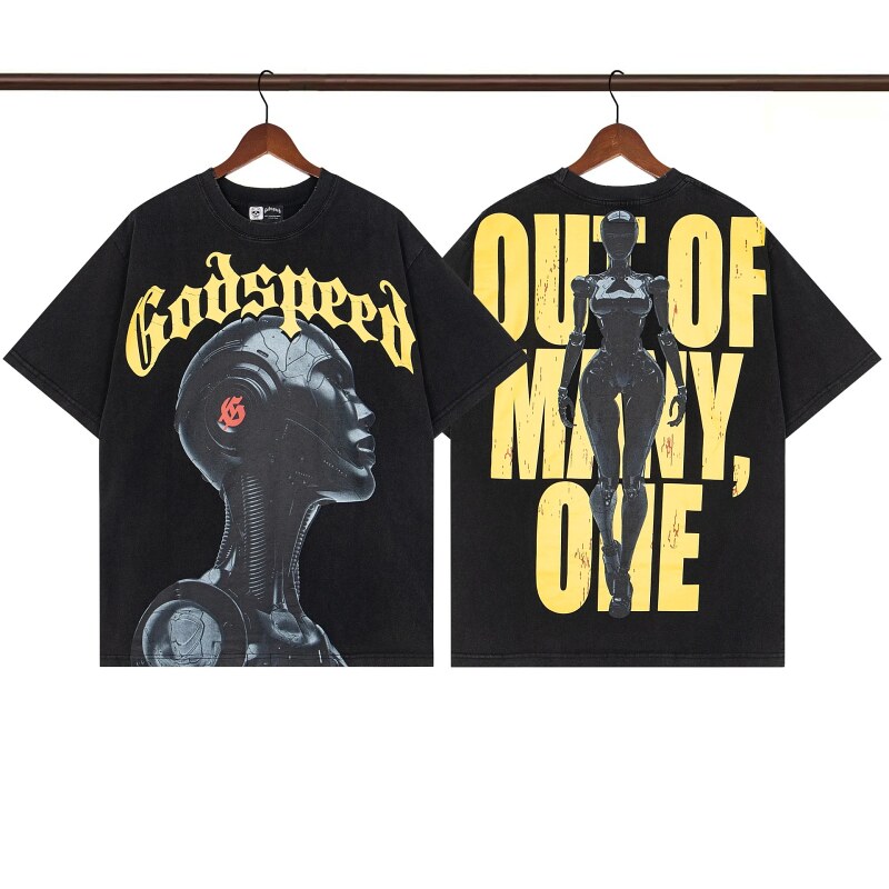 Godspeed Mechanical Print Street Style Black T-Shirt