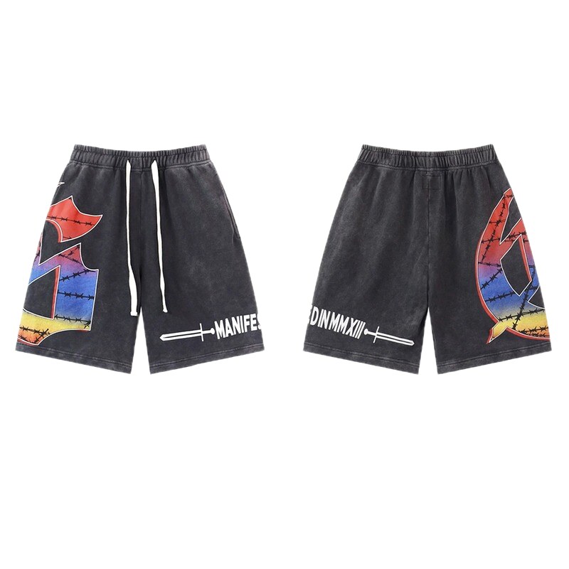 Godspeed Printed Street Style Distressed Black Shorts