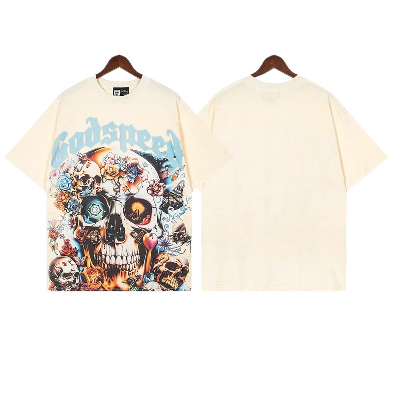 Godspeed Skull Print Street Style Off-white T-shirt