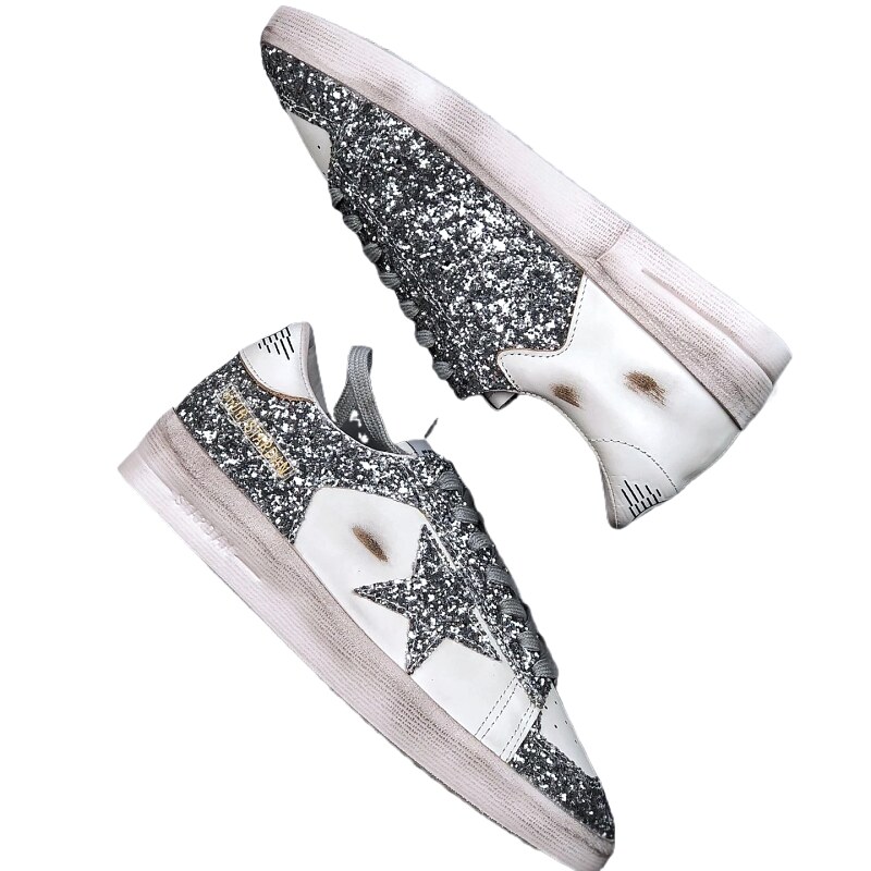 Golden Goose Dirty Sneakers Silver and White Trendy Shoes