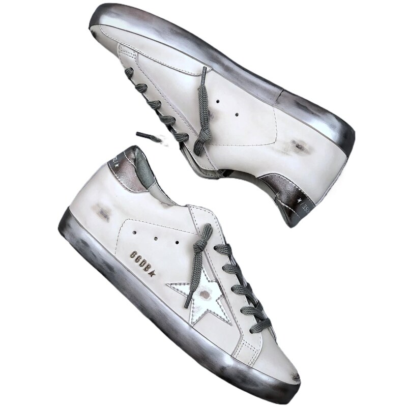 Golden Goose Dirty Star Silver and White Retro Style