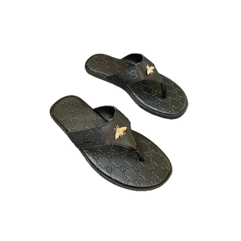 Gucci Bee Series Light Luxury Style Black Flip-Flops