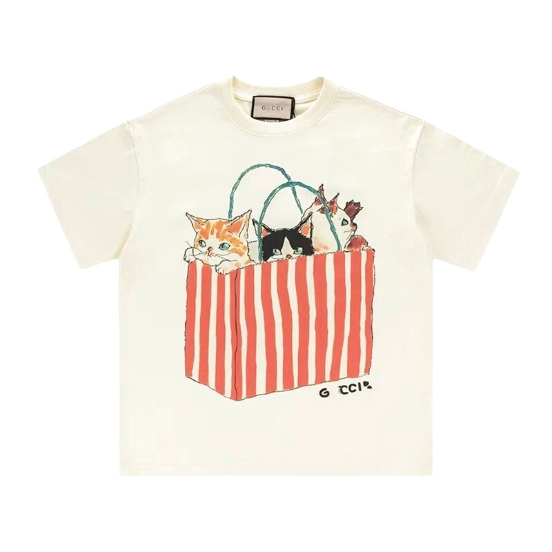 Gucci Cat Print Vintage Off-white T-Shirt