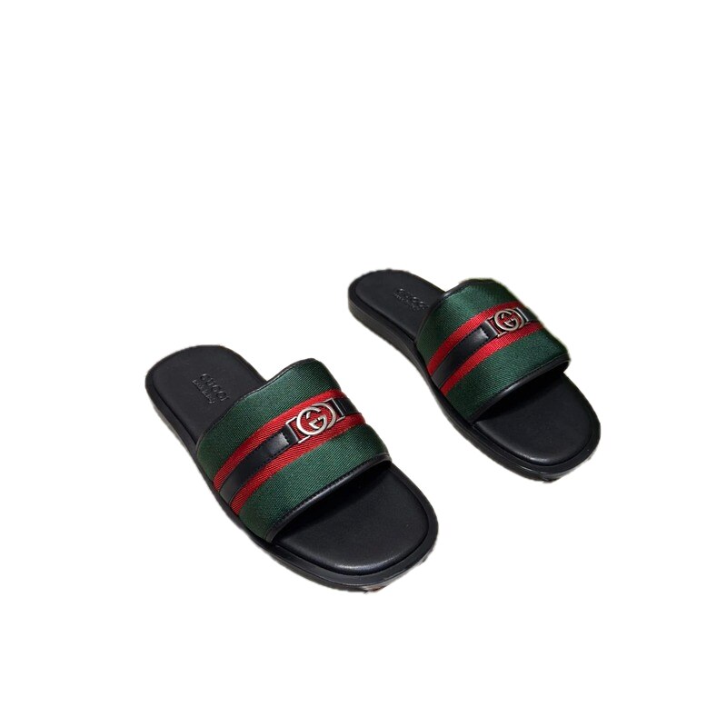 Gucci Classic Double G Retro Green and Black Casual Slide Sandals