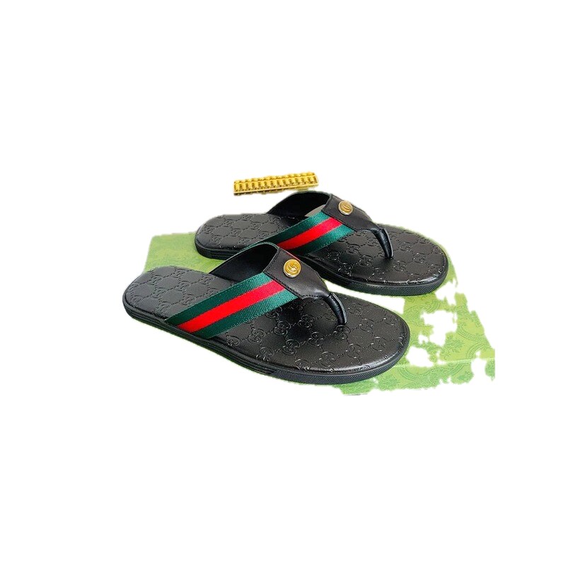 Gucci Classic Webbing Vintage-Style Black Flip-Flops