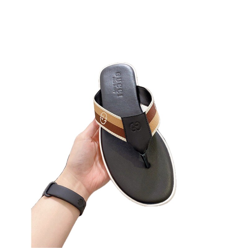 Gucci Double G Series Casual Style Black and Brown Flip-Flops