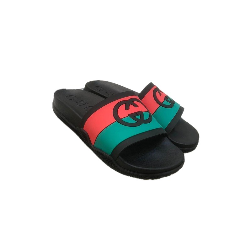 Gucci Double G Vintage-style Red and Green Color-block Slide Sandals
