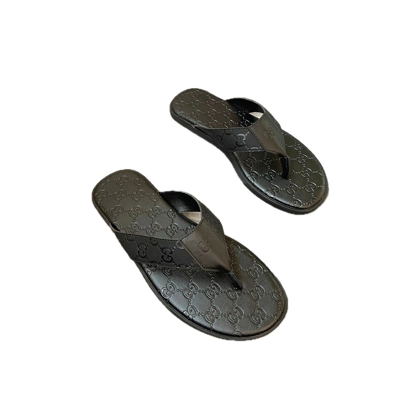 Gucci GG Embossed Light Luxury Style Black Flip-Flops