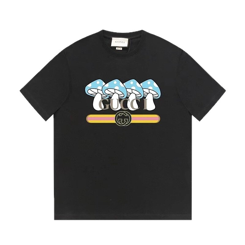 Gucci Mushroom Print Cool and Trendy Style Black Short-sleeve T-shirt
