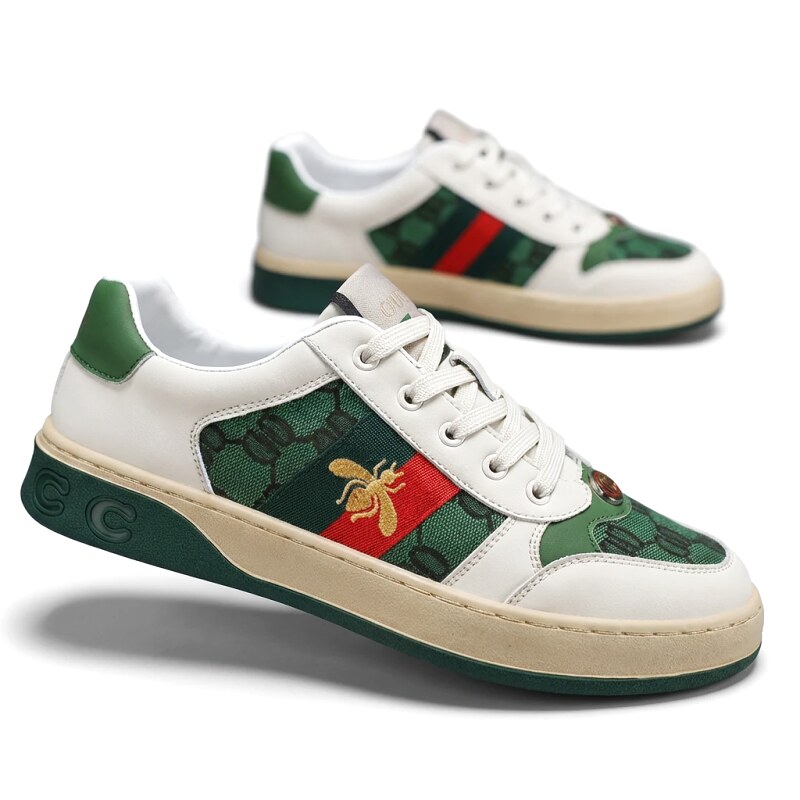 Gucci retro-style green and white sneakers