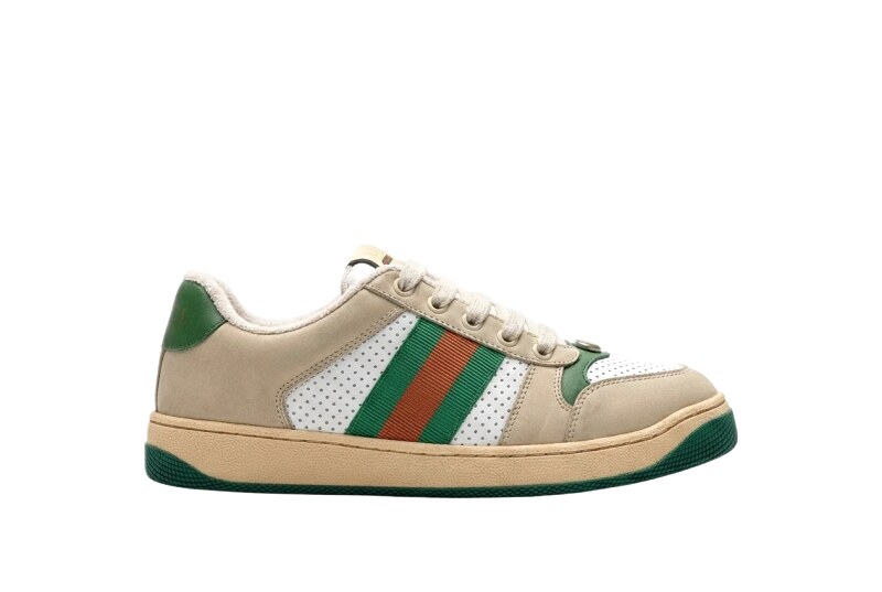 Gucci retro-style green, white and brown board shoes