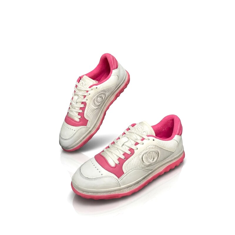 Gucci retro-style white and pink sneakers