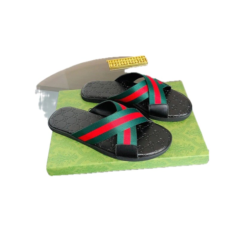 Gucci Vintage Classic Red and Green Web Stripe Slide Sandals