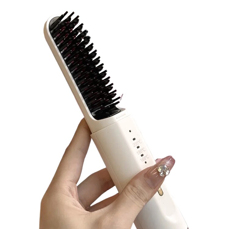 Heated Hair Straightening Brush in White