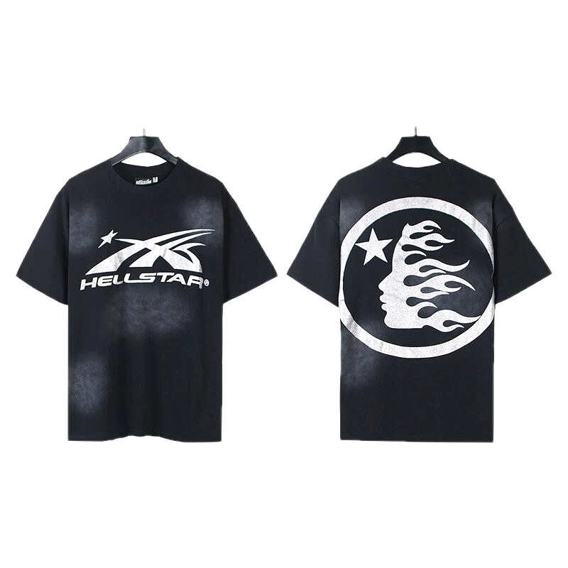 Hellstar Flame Print Street Style Black T-Shirt