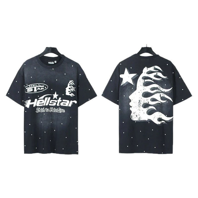 Hellstar Flame Print Street Style Black T-Shirt