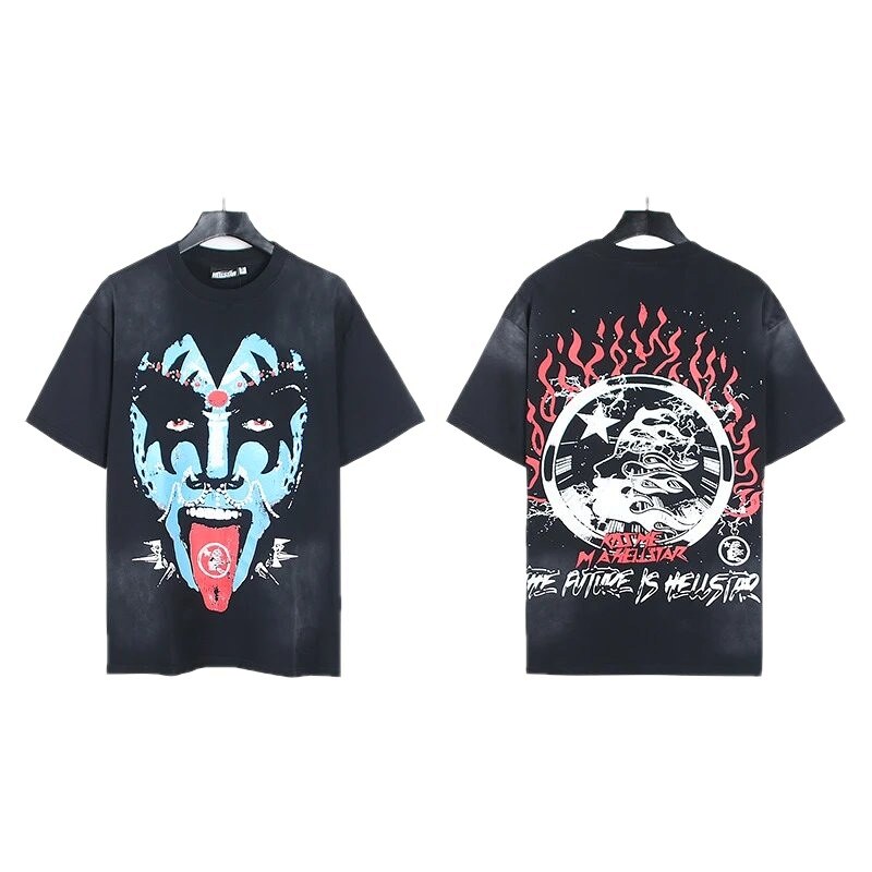Hellstar Grimace Print Street Style Black Short-sleeve T-shirt