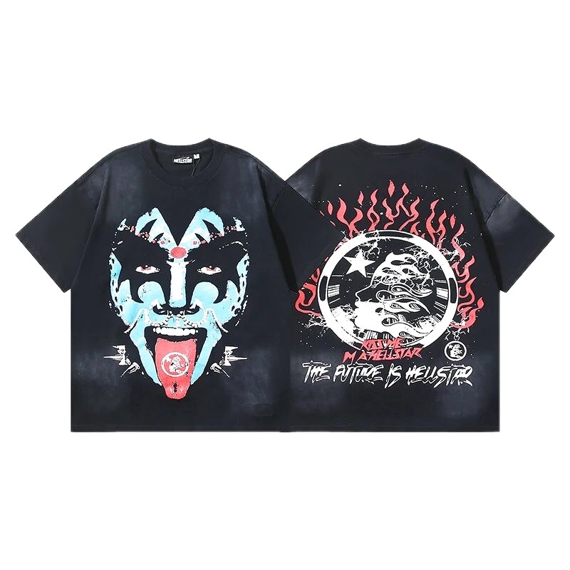 Hellstar Grimace Print Street Style Black T-Shirt
