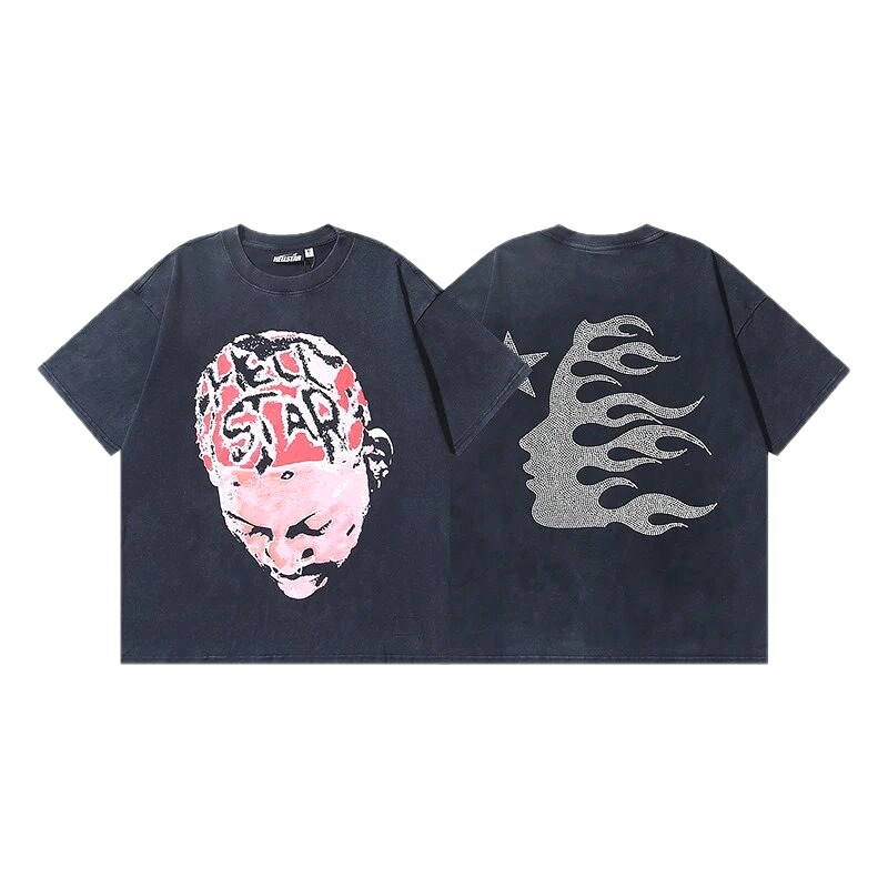 Hellstar Portrait Flame Street Style Black T-Shirt